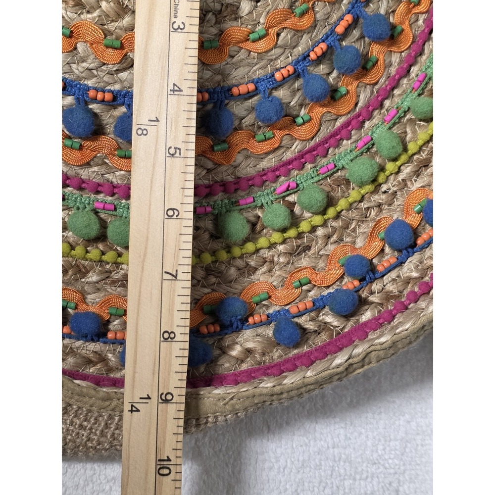 NWT America & Beyond Pom Pom Fiesta Jute Tote Bag Beach Pool - Picture 8 of 9